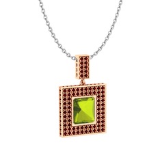 Peridot ve garnet 18 ayar rose altın kolye (40 cm beyaz altın rolo zincir)