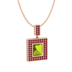 Albera Kolye - Peridot ve rodolit garnet 14 ayar rose altın kolye (40 cm rose altın rolo zincir) #7bct9a