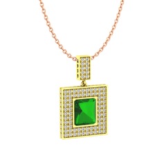 Albera Kolye - Yeşil kuvars ve pırlanta 8 ayar altın kolye (2.808 karat, 40 cm gümüş rolo zincir) #8ortv7