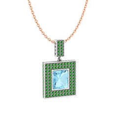 Albera Kolye - Akuamarin ve yeşil kuvars 925 ayar gümüş kolye (40 cm gümüş rolo zincir) #9z1gtz