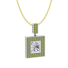 Albera Kolye - Swarovski ve peridot 18 ayar beyaz altın kolye (40 cm altın rolo zincir) #a2d9bc