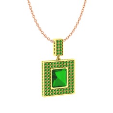 Albera Kolye - Yeşil kuvars 925 ayar altın kaplama gümüş kolye (40 cm rose altın rolo zincir) #bjffpm
