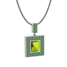 Albera Kolye - Peridot ve yeşil kuvars 14 ayar beyaz altın kolye (40 cm gümüş rolo zincir) #carn18
