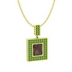 Albera Kolye - Dumanlı kuvars ve yeşil kuvars 925 ayar altın kaplama gümüş kolye (40 cm altın rolo zincir) #cjzhbp