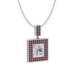Albera Kolye - Swarovski ve kök yakut 925 ayar gümüş kolye (40 cm beyaz altın rolo zincir) #d2erh1