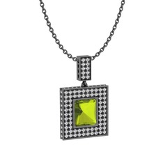 Albera Kolye - Peridot ve swarovski 925 ayar siyah rodyum kaplama gümüş kolye (40 cm gümüş rolo zincir) #lltuvy