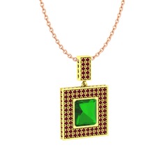 Albera Kolye - Yeşil kuvars ve kök yakut 925 ayar altın kaplama gümüş kolye (40 cm gümüş rolo zincir) #lyeo8x