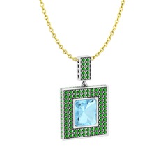 Albera Kolye - Akuamarin ve yeşil kuvars 925 ayar gümüş kolye (40 cm altın rolo zincir) #pv1x2b