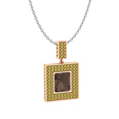 Albera Kolye - Dumanlı kuvars ve peridot 14 ayar rose altın kolye (40 cm gümüş rolo zincir) #sez3b9