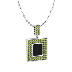 Albera Kolye - Siyah zirkon ve peridot 925 ayar gümüş kolye (40 cm beyaz altın rolo zincir) #w6t0bd