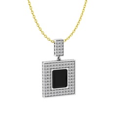 Albera Kolye - Siyah zirkon ve pırlanta 14 ayar beyaz altın kolye (2.808 karat, 40 cm altın rolo zincir) #xmy2y4