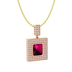 Albera Kolye - Rodolit garnet ve pırlanta 14 ayar rose altın kolye (2.808 karat, 40 cm gümüş rolo zincir) #xoo06t