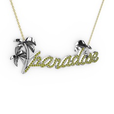 Paradise Kolye - Peridot 14 ayar beyaz altın kolye (40 cm altın rolo zincir) #1c9op19