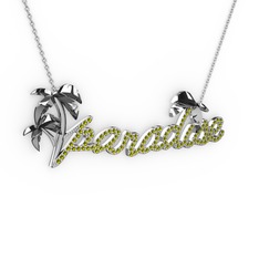 Paradise Kolye - Peridot 14 ayar beyaz altın kolye (40 cm gümüş rolo zincir) #1mqudpc