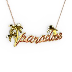 Paradise Kolye - Garnet 8 ayar altın kolye (40 cm rose altın rolo zincir) #2gnc0r