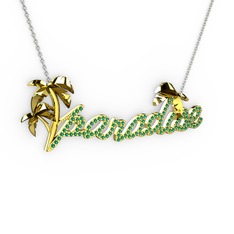 Paradise Kolye - Yeşil kuvars 14 ayar altın kolye (40 cm beyaz altın rolo zincir) #ejwsq1