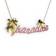 Paradise Kolye - Ametist 18 ayar altın kolye (40 cm rose altın rolo zincir) #xgmtvz