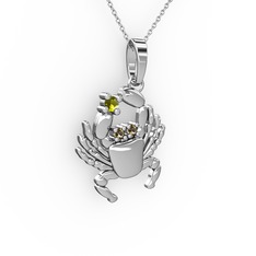 Yengeç Kolye - Peridot ve dumanlı kuvars 925 ayar gümüş kolye (40 cm beyaz altın rolo zincir) #13bw5z9