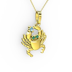 Yengeç Kolye - Akuamarin ve yeşil kuvars 18 ayar altın kolye (40 cm altın rolo zincir) #13g2ls4