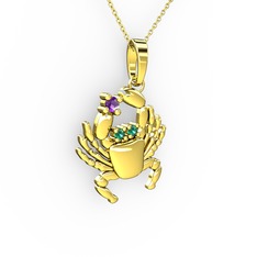 Yengeç Kolye - Ametist ve yeşil kuvars 8 ayar altın kolye (40 cm altın rolo zincir) #18ejxfu