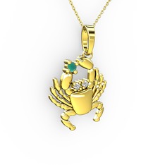 Yengeç Kolye - Kök zümrüt ve swarovski 925 ayar altın kaplama gümüş kolye (40 cm altın rolo zincir) #19ru6lz