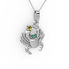 Yengeç Kolye - Peridot ve yeşil kuvars 8 ayar beyaz altın kolye (40 cm gümüş rolo zincir) #1bd8juw