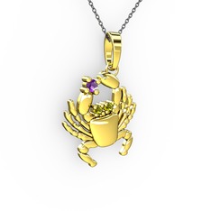 Yengeç Kolye - Ametist ve peridot 14 ayar altın kolye (40 cm gümüş rolo zincir) #1ggrer4