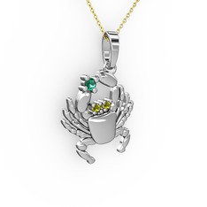 Yengeç Kolye - Yeşil kuvars ve peridot 8 ayar beyaz altın kolye (40 cm gümüş rolo zincir) #lvpo03