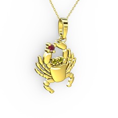 Yengeç Kolye - Kök yakut ve peridot 925 ayar altın kaplama gümüş kolye (40 cm altın rolo zincir) #x5eyts