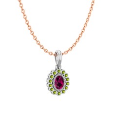 Rayiha Kolye - Rodolit garnet ve peridot 8 ayar beyaz altın kolye (40 cm rose altın rolo zincir) #107gz7