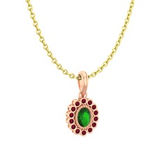 Rayiha Kolye - Yeşil kuvars ve kök yakut 8 ayar rose altın kolye (40 cm altın rolo zincir) #11m8n3p