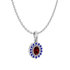 Garnet ve lab safir 18 ayar beyaz altın kolye (40 cm beyaz altın rolo zincir)