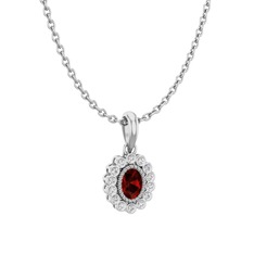 Garnet ve swarovski 925 ayar gümüş kolye (40 cm beyaz altın rolo zincir)