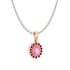 Rayiha Kolye - Pembe kuvars ve rodolit garnet 925 ayar rose altın kaplama gümüş kolye (40 cm beyaz altın rolo zincir) #1570tju