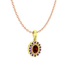 Rayiha Kolye - Garnet ve ametist 18 ayar altın kolye (40 cm rose altın rolo zincir) #192o6ot