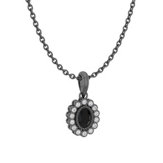 Rayiha Kolye - Siyah zirkon ve swarovski 925 ayar siyah rodyum kaplama gümüş kolye (40 cm gümüş rolo zincir) #1b7nnh7