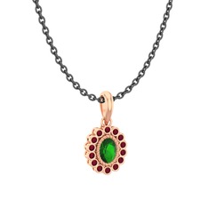 Rayiha Kolye - Yeşil kuvars ve kök yakut 8 ayar rose altın kolye (40 cm gümüş rolo zincir) #1d0m95n