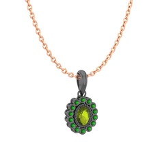 Rayiha Kolye - Peridot ve yeşil kuvars 925 ayar siyah rodyum kaplama gümüş kolye (40 cm gümüş rolo zincir) #1d9xx3r