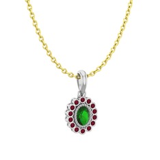 Rayiha Kolye - Yeşil kuvars ve kök yakut 925 ayar gümüş kolye (40 cm altın rolo zincir) #1da1ul3