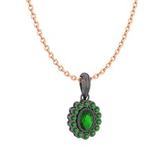 Rayiha Kolye - Yeşil kuvars 925 ayar siyah rodyum kaplama gümüş kolye (40 cm rose altın rolo zincir) #1sgh0fb