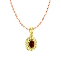 Rayiha Kolye - Garnet ve beyaz zirkon 8 ayar altın kolye (40 cm rose altın rolo zincir) #4n6fa1