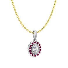 Swarovski ve rodolit garnet 14 ayar beyaz altın kolye (40 cm altın rolo zincir)