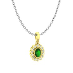 Rayiha Kolye - Yeşil kuvars ve pırlanta 925 ayar altın kaplama gümüş kolye (0.154 karat, 40 cm beyaz altın rolo zincir) #e0lz47