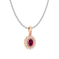 Rayiha Kolye - Rodolit garnet ve swarovski 925 ayar rose altın kaplama gümüş kolye (40 cm beyaz altın rolo zincir) #ffbbyq