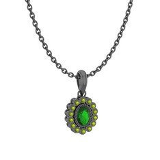 Rayiha Kolye - Yeşil kuvars ve peridot 925 ayar siyah rodyum kaplama gümüş kolye (40 cm gümüş rolo zincir) #krtfox