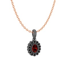 Rayiha Kolye - Garnet ve siyah zirkon 925 ayar siyah rodyum kaplama gümüş kolye (40 cm rose altın rolo zincir) #oqarz4