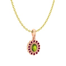 Peridot ve rodolit garnet 18 ayar rose altın kolye (40 cm altın rolo zincir)