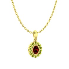 Rayiha Kolye - Garnet ve peridot 18 ayar altın kolye (40 cm gümüş rolo zincir) #pxod78