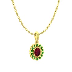 Rayiha Kolye - Kök yakut ve yeşil kuvars 14 ayar altın kolye (40 cm altın rolo zincir) #txu934