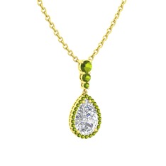 Nil Damlası Kolye - Swarovski ve peridot 8 ayar altın kolye (40 cm altın rolo zincir) #12duke9